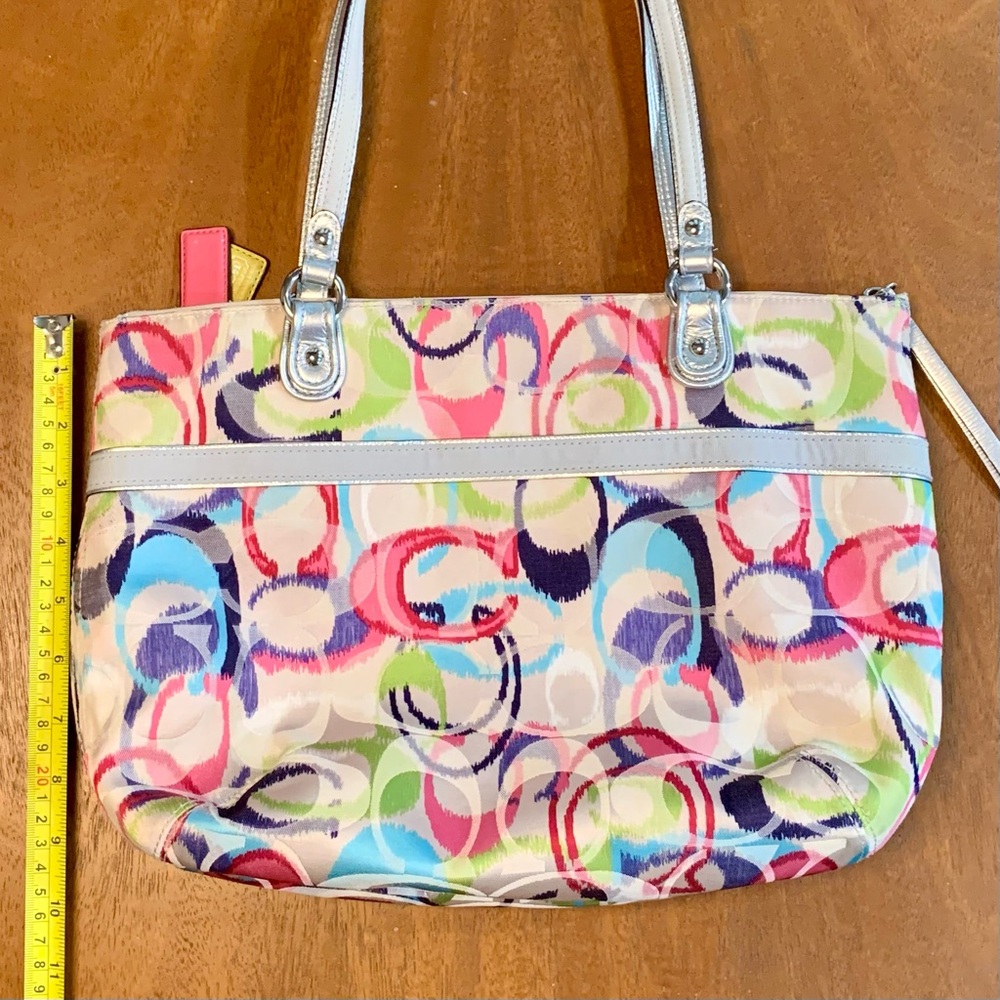 Coach Poppy Ikat Signature C Multi / Silver Glam Tote / Shoulder Bag - Picture 6 of 9